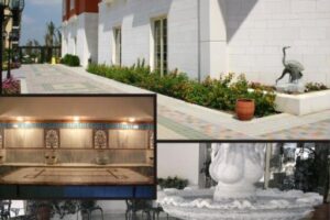 Biały dom z tarasem, fontanną i wnętrzem spa - Metamar