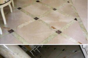 Podłoga z beżowymi płytkami i dekoracyjnymi wstawkami - Metamar