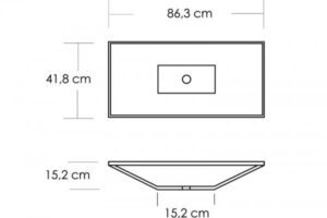 Schemat techniczny umywalki prostokątnej 86,3 x 41,8 cm - Metamar