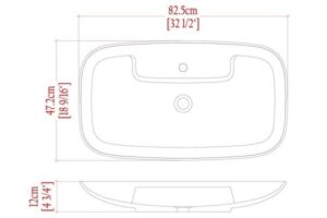Schemat umywalki prostokątnej z wymiarami 82,5cm x 47,2cm - Metamar