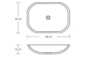 Umywalka prostokątna 68x43 cm, głębokość 12 cm - Metamar
