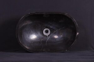 Czarna owalna umywalka kamienną z otworem do kranu - Metamar