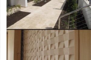 Betonowy taras z roślinami i metalową poręczą; płytki 3D - Metamar