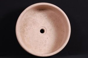 Beżowa okrągła umywalka kamienна z otworem odpływowym - Metamar