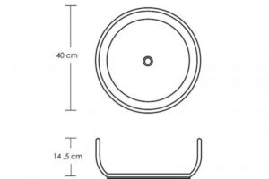 Umywalka okrągła 40 cm, widok z góry i profil boczny - Metamar