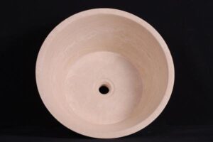 Beżowa okrągła umywalka łazienkowa z otworem odpływowym - Metamar